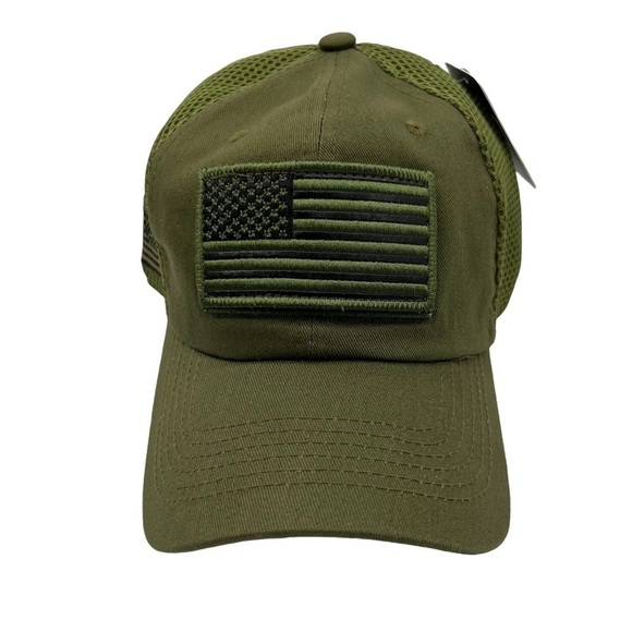NWT DK Accessories Green AMERICAN FLAG Detachable Patch Premium Baseball Cap Hat - Picture 1 of 6